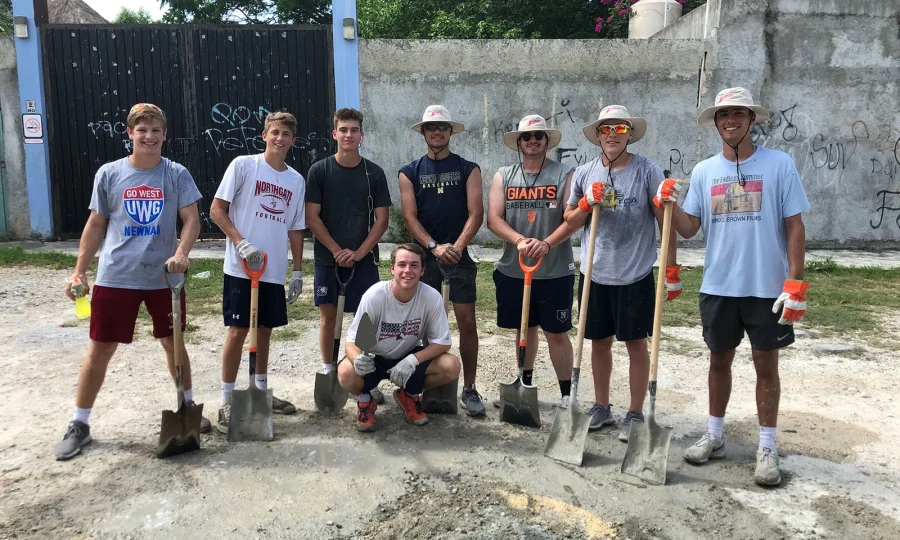 A group of baseball 4 christ players volunteering in a Mission to Mexico.